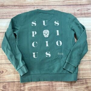 Suspicious Antwerp‎ Sweatshirt Green Crewneck Skull Spell Out Women’s Medium